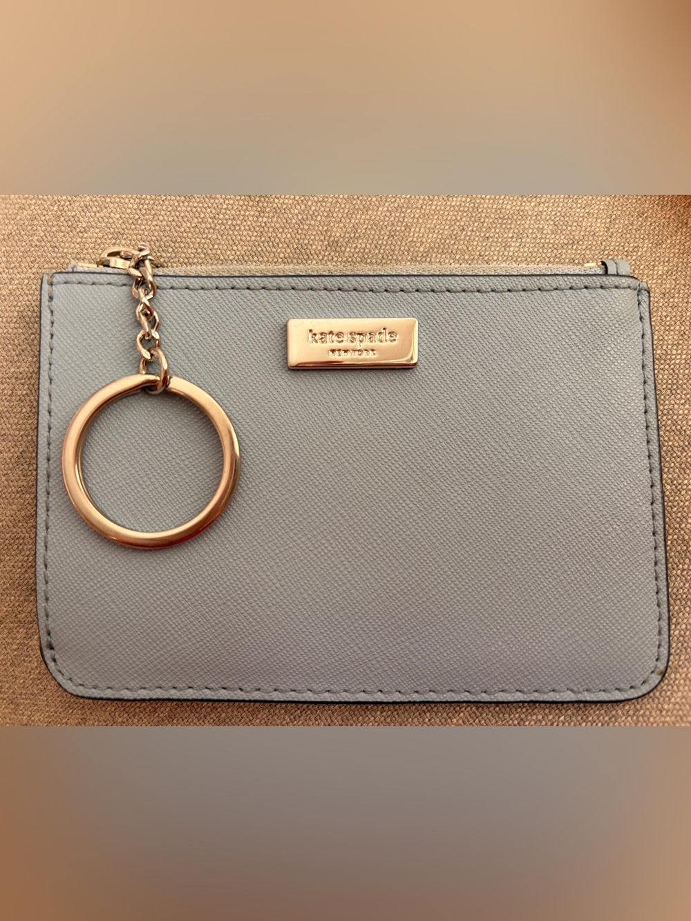 Kate Spade Pale Blue Laurel Way Bitsy Keychain Card Case Silver Tone Hardware